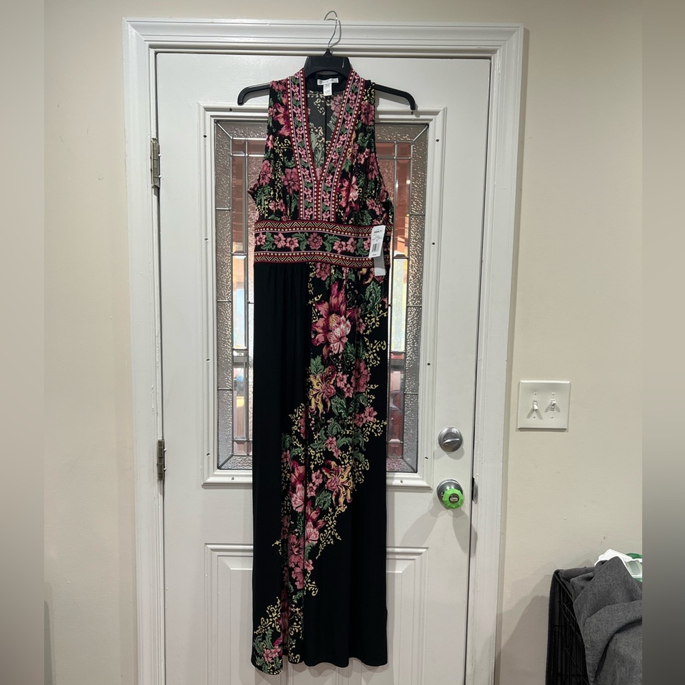 Floral print vneck flowy maxi dress